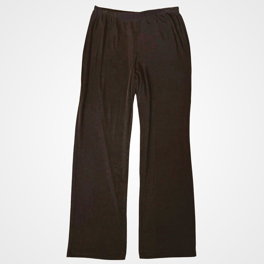 Chicos Travelers Brown‎ Ribbed Wide Leg Pants Elastic Waist Size 2 Regular L 12
